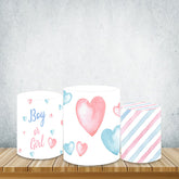 Lofaris Pink Blue Heart Gender Reveal Plinth Cover Baby Shower Pillar Wrap